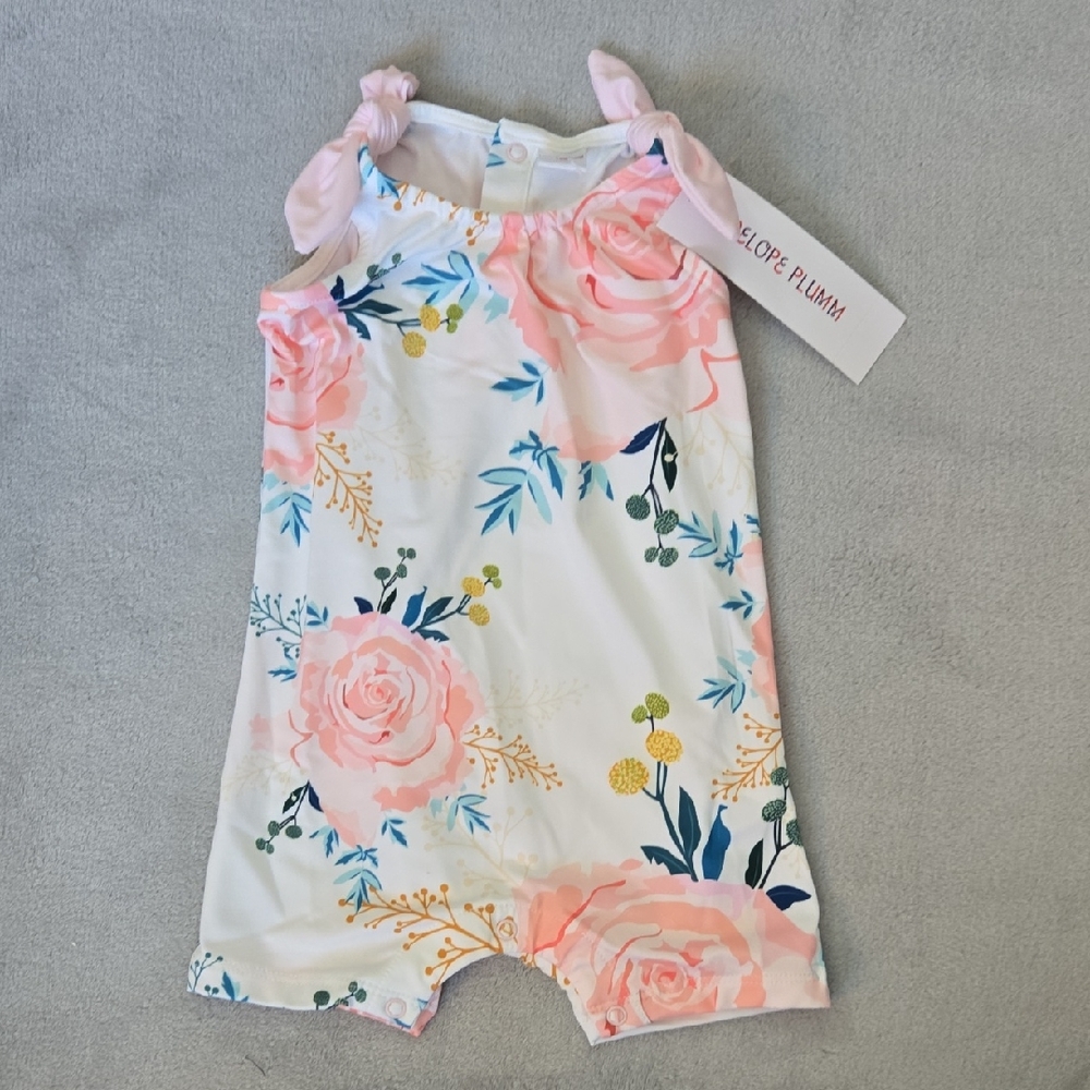 Pink and Blue Floral Bodysuit with Airy Sleeveless Design
